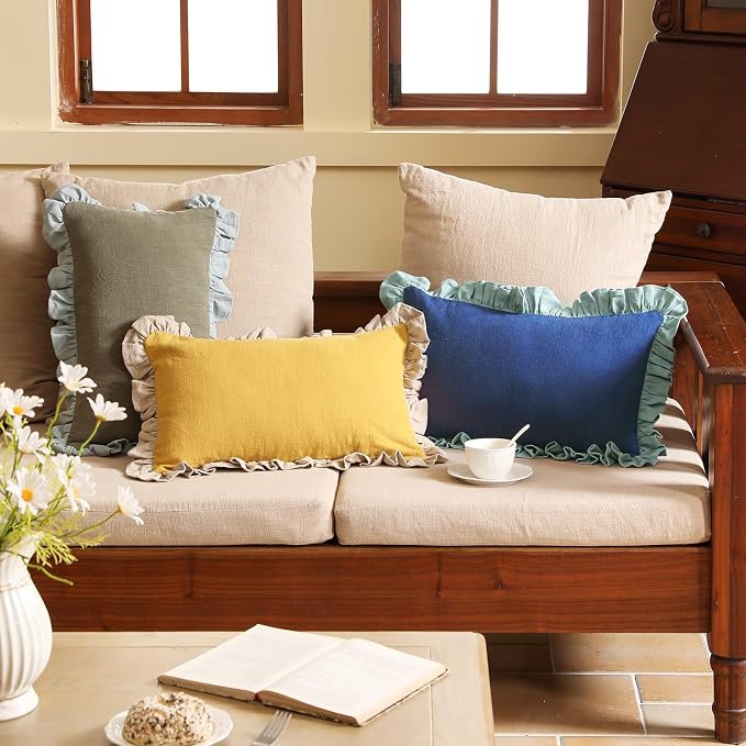 patdrea Shabby Chic Blue Decorative Throw Pillow Covers 12x20 Set of 2 - Image 9