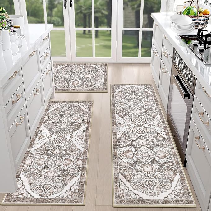 HEBE Farmhouse Kitchen Rugs Sets of 3 Non Slip Washable Boho Kitchen Rugs and by HEBE