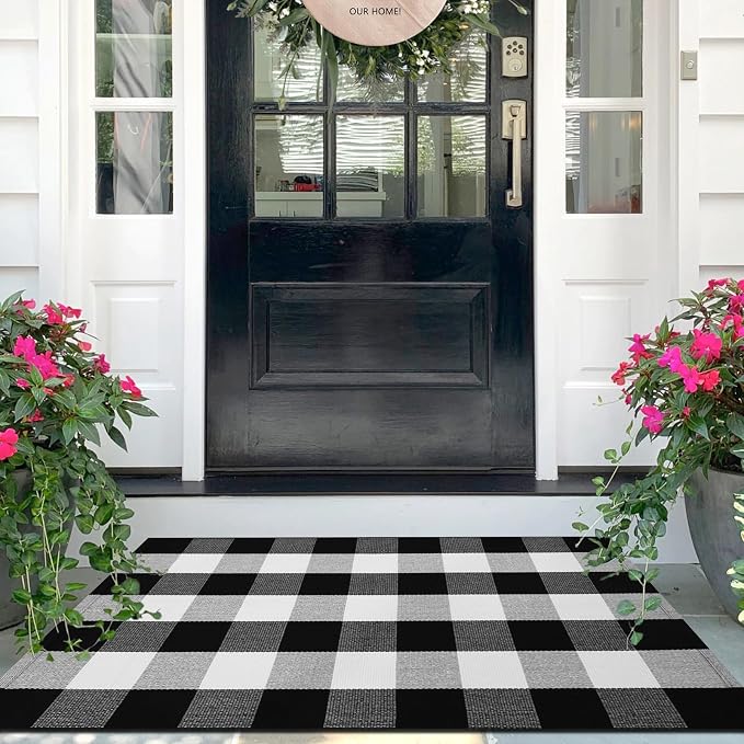 IOHOUZE Cotton Buffalo Plaid Check Rug Outdoor Doormat 27.5 x 43 Inches by iOhouze