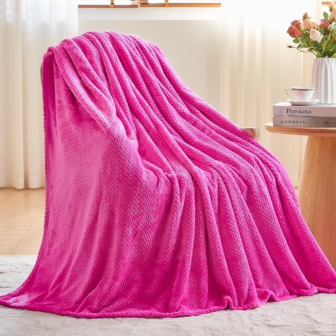 NEWCOSPLAY Super Soft Twin Blanket Hot Pink Premium Silky Flannel Fleece Leaves - Image 3