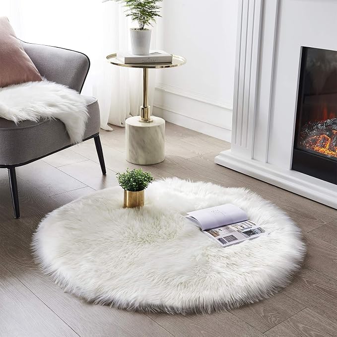 SERISSA Soft Round Faux Sheepskin Fur Rug White Circle Rug Circular Fluffy Area by SERISSAHomeDecorCollection