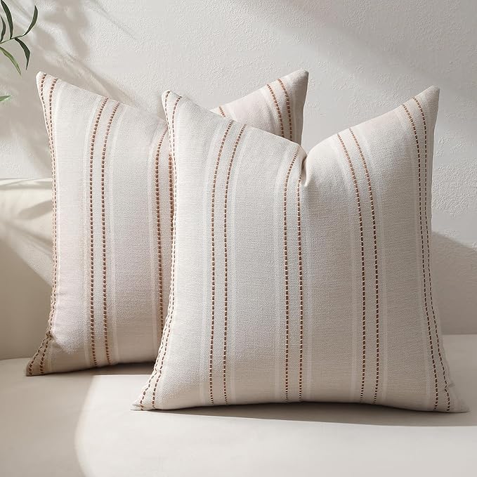 Hckot Fall Throw Pillow Covers 18x18 Set of 2 Striped Pillow Covers Textured by Hckot