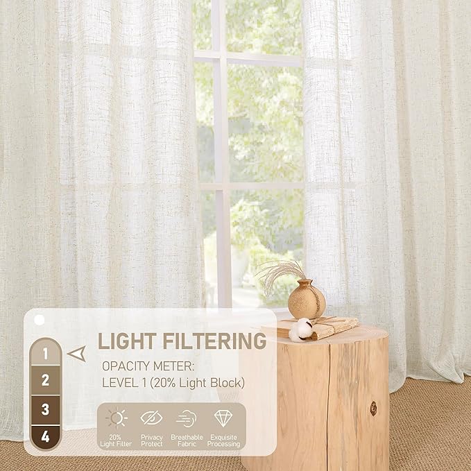 LAMIT 40 Inch Linen Curtains for Kitchen Windows Over Sink, Short Semi Sheer - Image 4