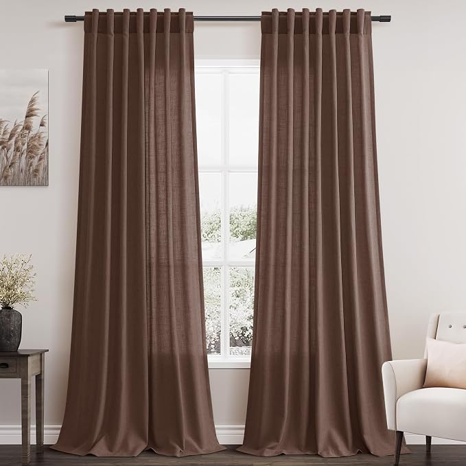 Nanspring Mocha Mousse Curtains 120 Inches Long 2 Panels Set Back Tab Linen by Nanspring