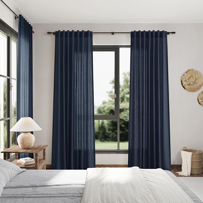 Vintage Blue Linen Curtains 72 Inch Length - Image 7
