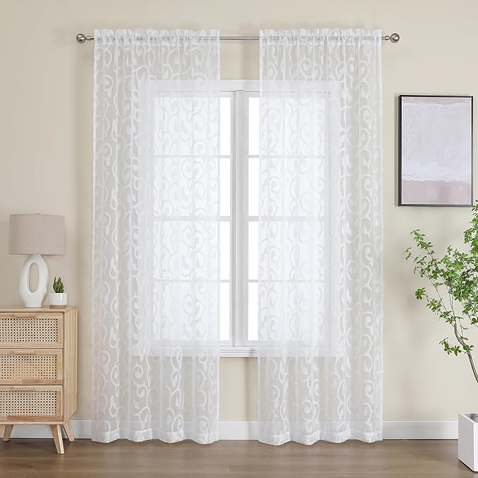OWENIE Furman Sheer Curtains 72 inches Long 2 Panels Set, Light Filtering Top - Image 2