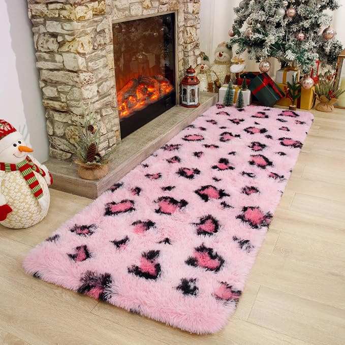 Amearea Pink Runner Rug for Bedroom Girls, 2x6 Feet Fluffy Leopard Runner Rug - Image 6