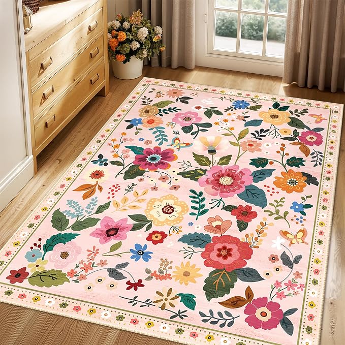 RELEANY Floral Nursery 4x6 Area Rugs Washable Print Boho Cute Carpet Non Slip - Image 9
