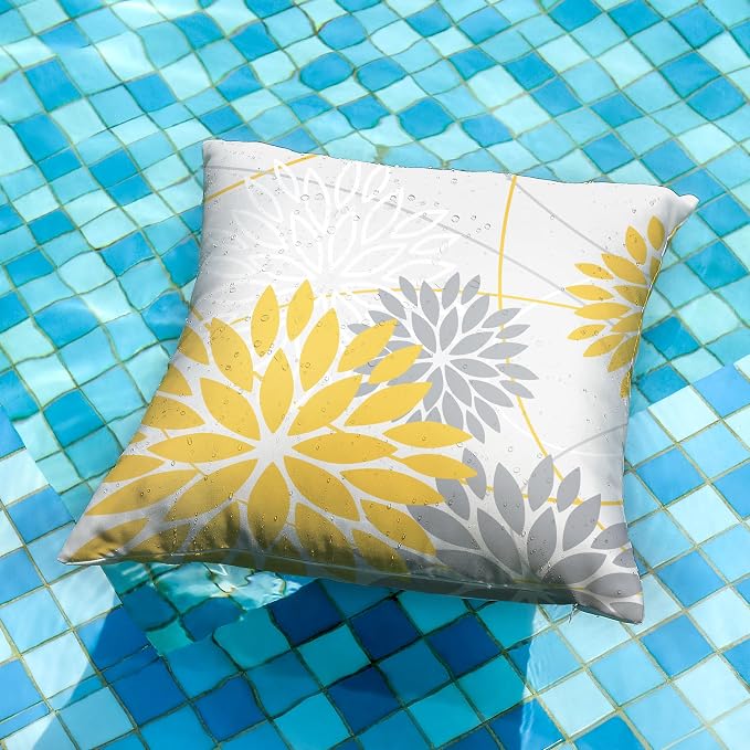 DFXSZ Yellow and Grey Floral Pillow Covers 16x16 Set of 2 Outdoor Waterproof - Image 4