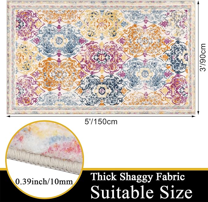Vaukki Living Room Rug, Vintage Shaggy Soft Laundry Rug, Non Slip Kitchen Area - Image 2