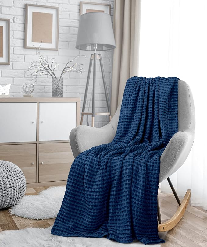 Utopia Bedding Navy 100% Cotton Waffle Blanket 300 GSM Soft Lightweight - Image 8