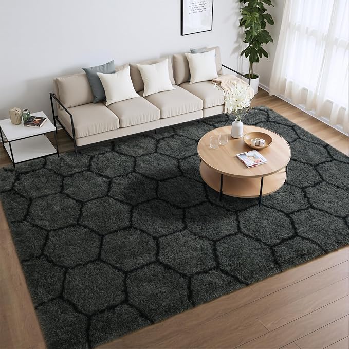 Meralax Hexagon Grey Rugs for Living Room Bedroom, 4x6 Soft Area Rug Fluffy - Image 8