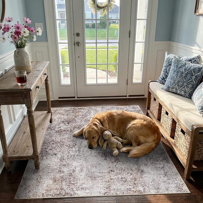 4 Square Area Rug: Washable Low Pile Carpet by Puino