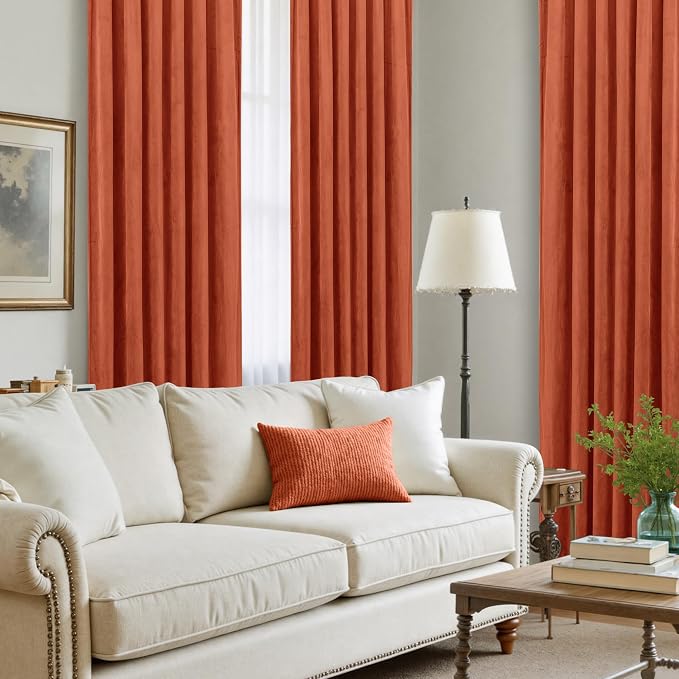 LAMIT Terracotta Velvet Curtains 108 Inch, Thermal Insulated Room Darkening - Image 4