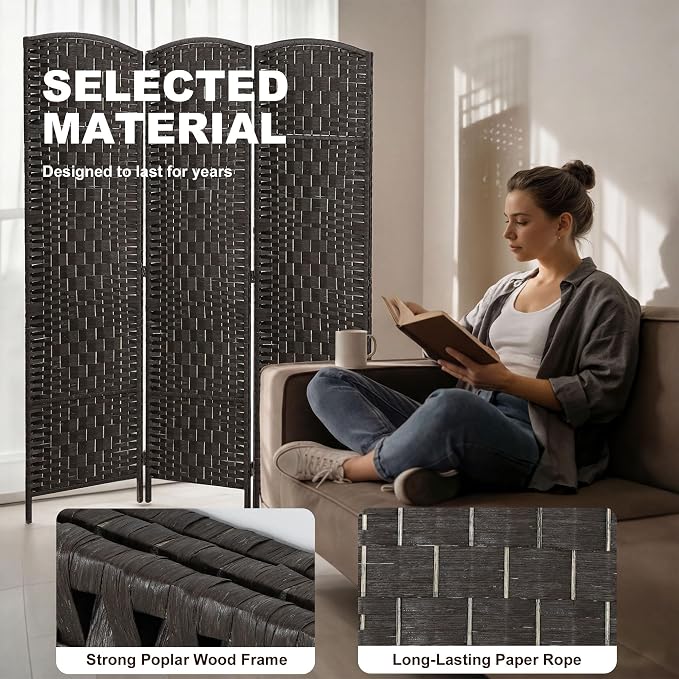 HOMCOM Room Divider, 3 Panel Folding Privacy Screen, 6FT Tall Portable Wicker - Image 5