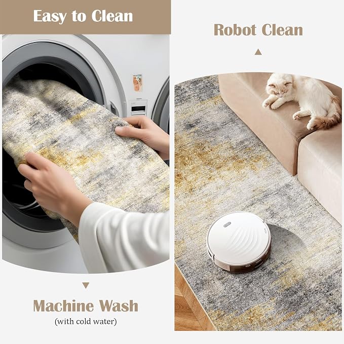 2'6''x14' Washable Kitchen Runner Rug: Modern Abstract Runners - Image 3