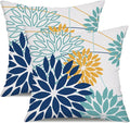 DFXSZ Dark Blue and Light Green Floral Pillow Covers 20x20 Set of 2 Outdoor by DFXSZ