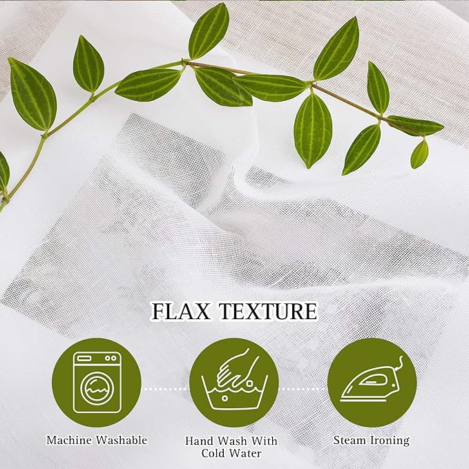 NICETOWN 45" Long White Flax Linen Sheer Bedroom Curtains Grommet, Decorative - Image 5