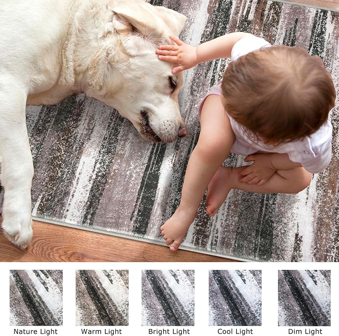 Lansny Modern Abstract Runner Rug 2x10, Dark Light Brown White Washable Long - Image 7