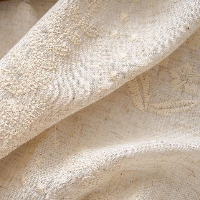 jinchan Belrose 4 Panel Curtains Set 90 Inch Length Floral Curtains Linen Blend - Image 4