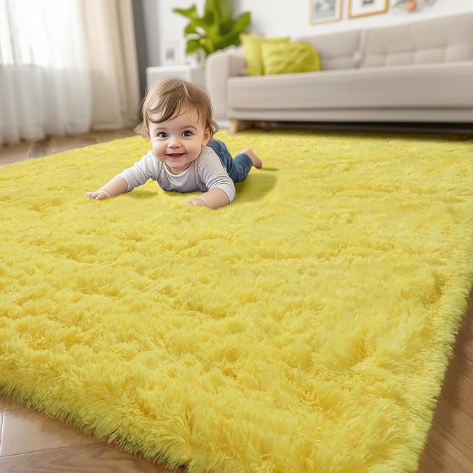 Amdrebio Yellow Area Rug for Bedroom Living Room, 5x7 Fluffy Fuzzy Plush Rugs - Image 8