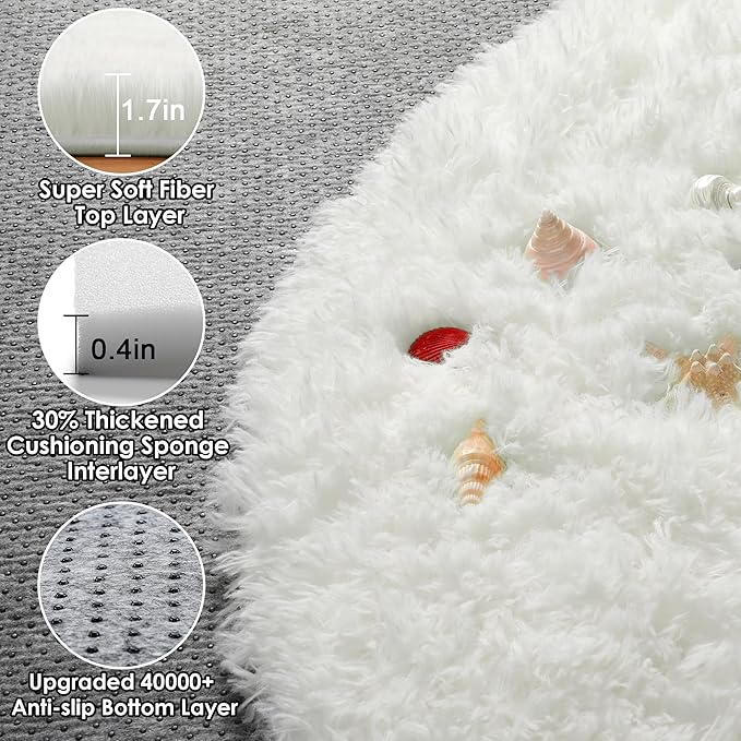 ONASAR Cream White Round Area Rugs 6ft, Fluffy Soft Bedroom Circle Rug Floor Mat - Image 2