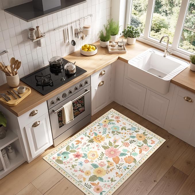 RELEANY Floral Nursery 2x3 Area Rugs Washable Print Boho Cute Carpet Non Slip - Image 9