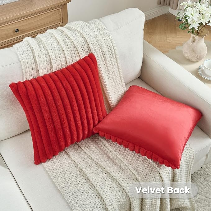 FUTEI Red Decorative Throw Pillow Covers Set of 2, 20x20 Inch Soft Fluffy Faux - Image 4