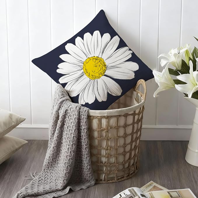 Hexagram Spring Summer Pillow Covers 18x18 Set of 4, Outdoor Floral Daisy - Image 4