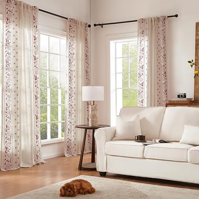 jinchan Winslow Linen Curtains for Bedroom 108 Inches Length Embroidered - Image 2
