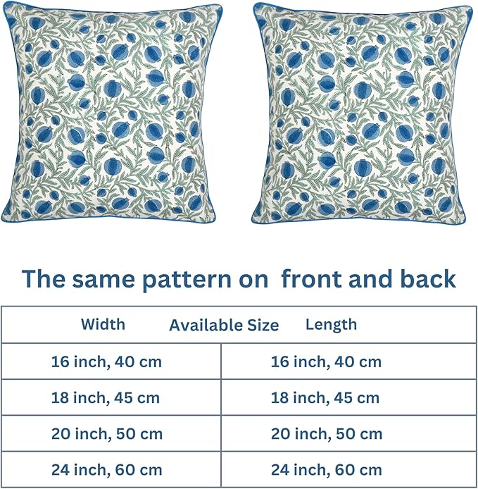 Ridhi Block Print Queen Blue Pillow Cover 18" x 18" Decorative Couch Pillows - Image 5
