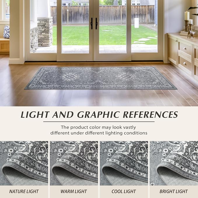 Runner Rug for Bedroom, 2x6 Non-Slip Vintage Area Rug, Machine Washable Boho - Image 4