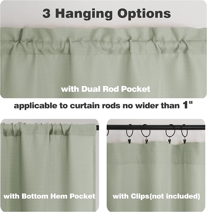 Chyhomenyc Bennet 2 Panels Light Green Kitchen Curtains Tier 24 Inch Length - Image 4