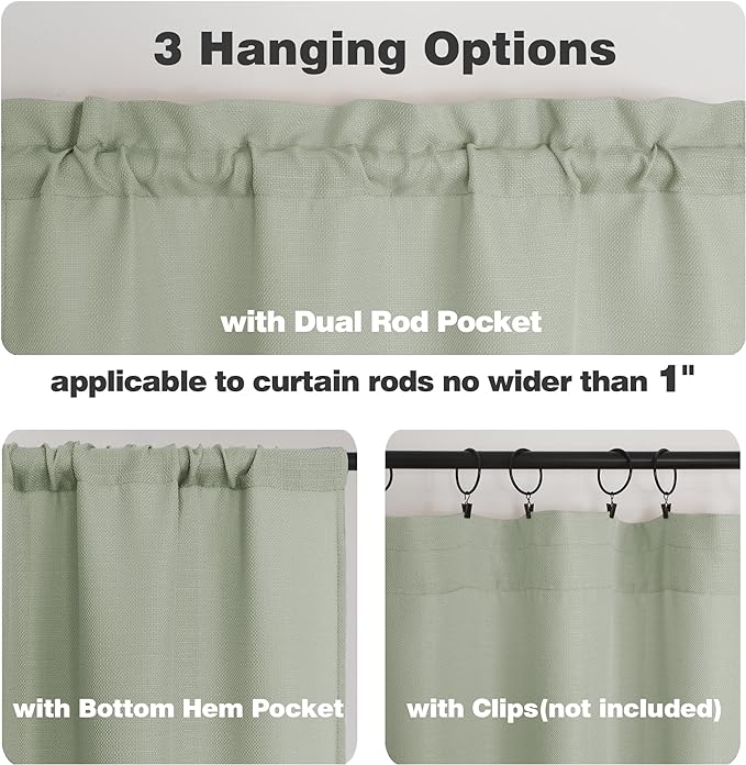 Chyhomenyc Light Green Curtains 72 Inch Length 2 Panels Set, Faux Linen - Image 4