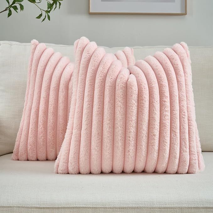 FUTEI Pink Decorative Throw Pillow Covers Set of 2, 26x26 Inch Soft Fluffy Faux by FUTEI