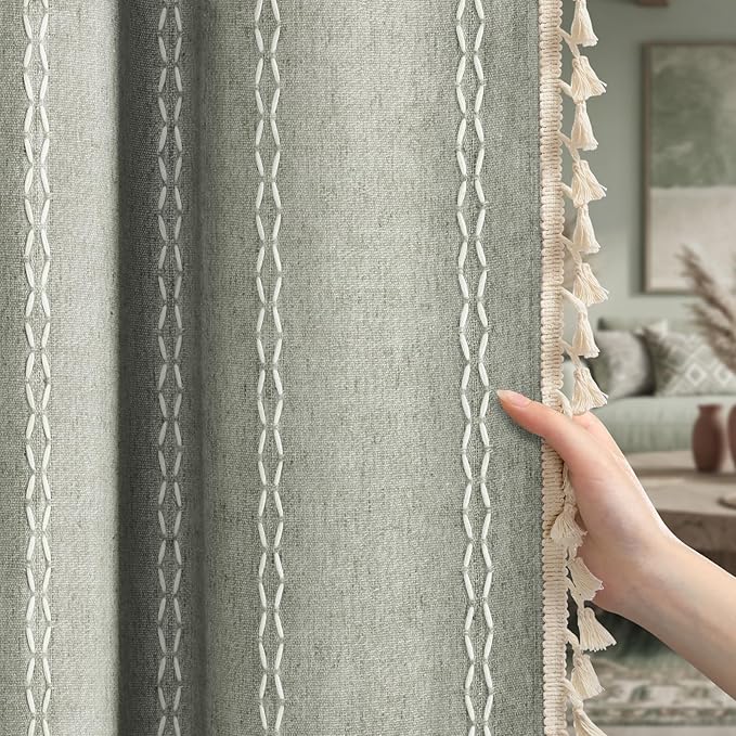 Sage Green Boho Blackout Curtains 2 Panels 84 Inch by Unknown