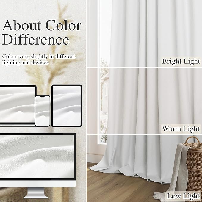 Guken White 100% Blackout Linen Curtains 70 Inch Wide by 108 Inch - Image 7