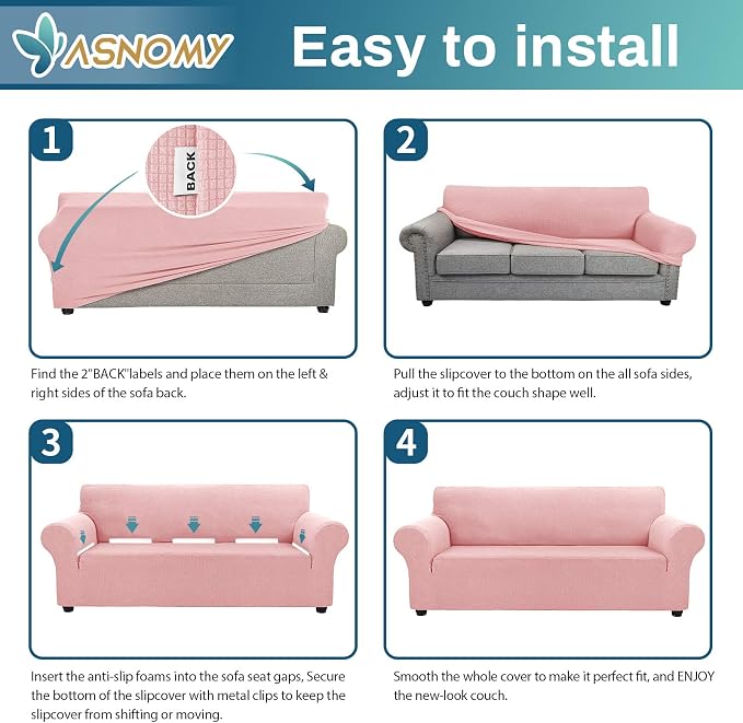 Asnomy Sofa Covers for 2 Cushion Couch Stretch loveseat Covers Slipcovers - Image 6