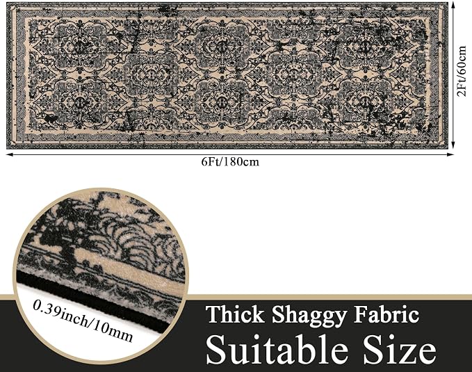Vaukki Hallway Runner Rug, Vintage Shaggy Soft Laundry Rug Runner, Non Slip - Image 2
