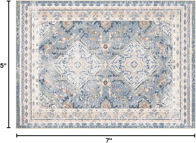 Phantoscope Washable Area Rug 5'x7' Non-Slip, Vintage Neutral Rugs - Image 2