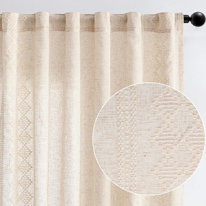 jinchan Boho Curtains Linen Blend Ivory Farmhouse Curtains 84 Inches Long - Image 9