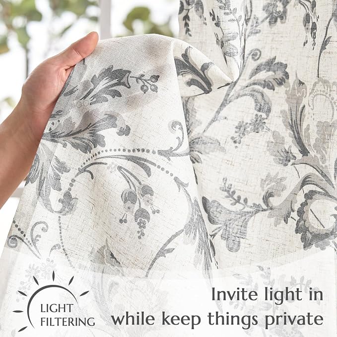 jinchan Tie Up Valance Curtain Floral Linen Gray - Image 4