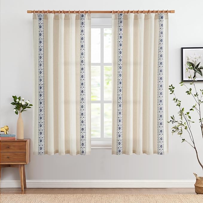 jinchan Weslie Boho Curtains for Bedroom Blue Vintage Floral Farmhouse Curtains - Image 3