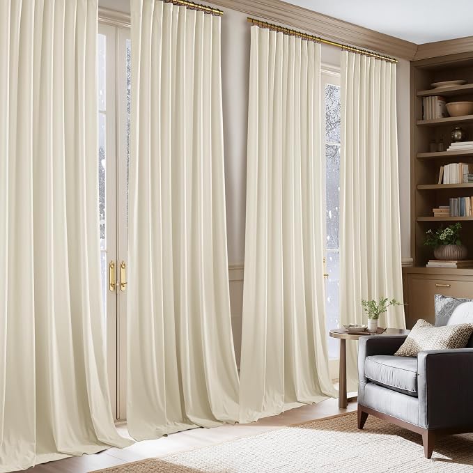 NICETOWN Ivory White Velvet Curtains 108" Length - Image 3