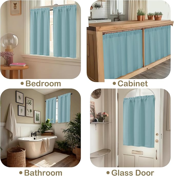 OVZME Aqua Blackout Curtains for Small Window Treatment, Light Blocking Short - Image 5