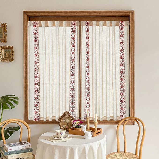 jinchan Weslie Small Window Curtains 54 Inch Length Linen Cafe Curtains - Image 3