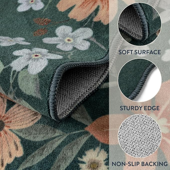 Lahome Floral Washable Rugs 8x10, Non-Slip Soft Bedroom Rug Stain Resistant - Image 6