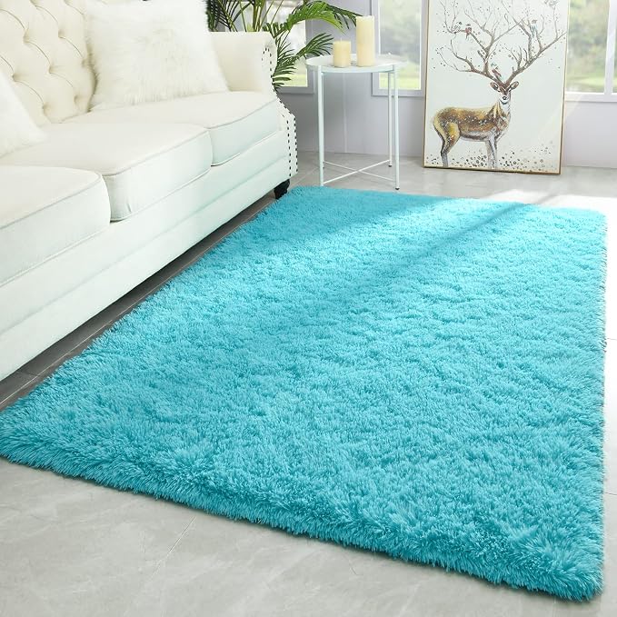 Merelax Soft Fluffy Blue Shaggy Area Rug - Image 2
