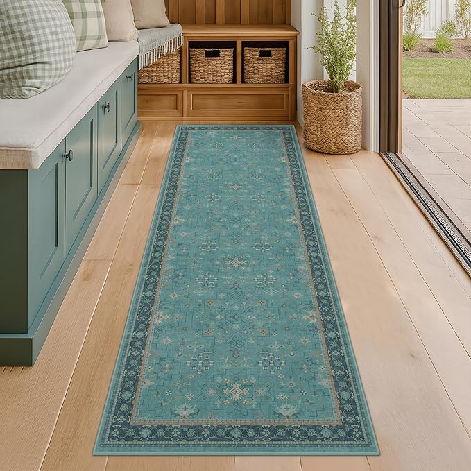 Boho 2x8 Non Slip Kitchen Runner Rugs -Machine Washable Non Skid Vintage Carpet - Image 3