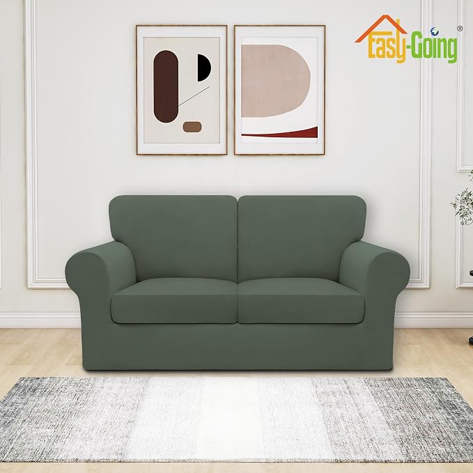 Easy-Going 5 Pieces Stretch Loveseat Cover Washable Loveseat Slipcover Set - Image 2